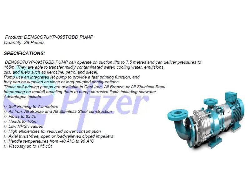 PFIZER 2nd sourcing  pump for oil and gas project